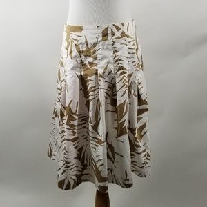 Talbots White Brown A-Line Skirt Palm Leaves Sz 8